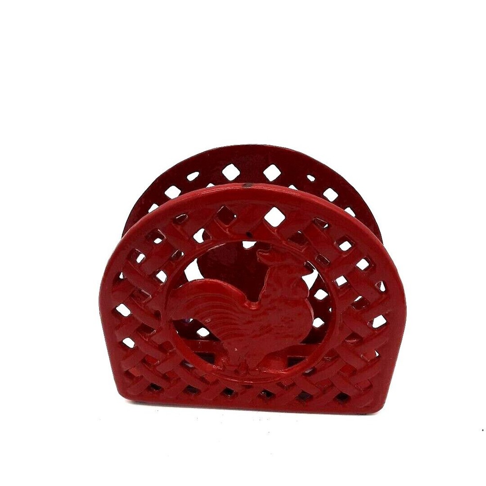 Vintage Cast Iron - Red Rooster Napkin Holder– Rustic Farmhouse Decor